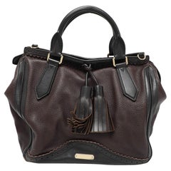Burberry Brown/Black Leather Tassel Detail Satchel Burberry Brown/Black Leather Tassel Detail Satchel