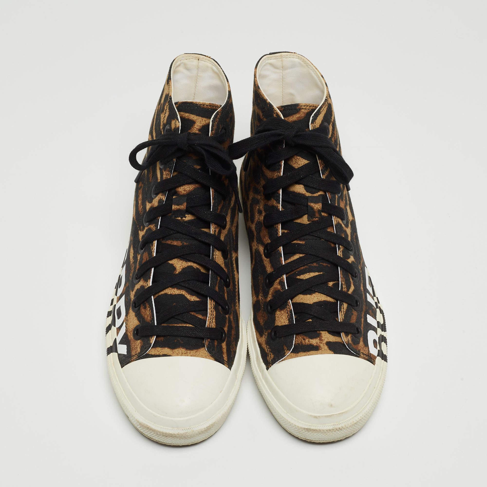 Burberry Brown/Black Leopard Print Canvas Larkhall High Top Sneakers Size 42 In Good Condition In Dubai, Al Qouz 2