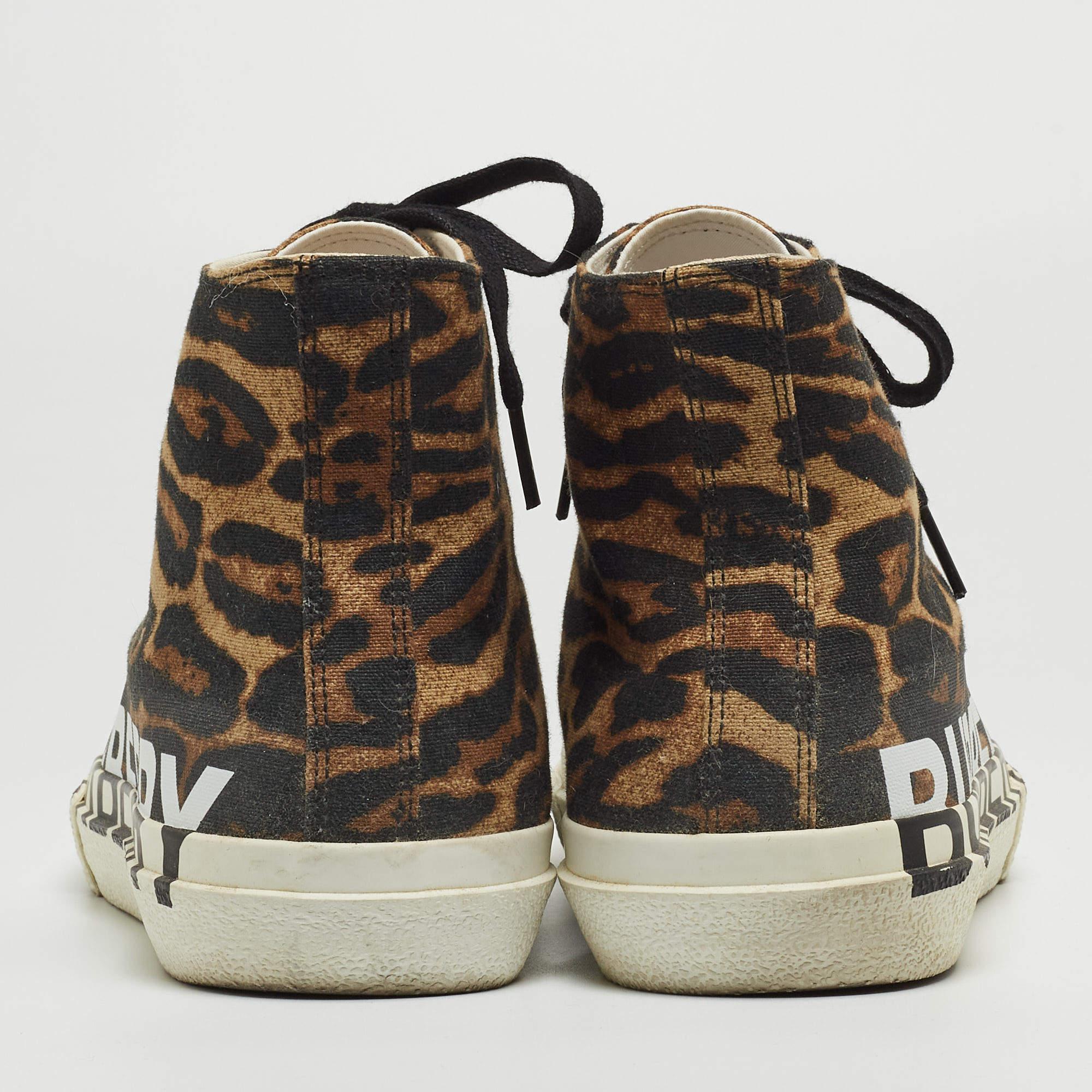 Men's Burberry Brown/Black Leopard Print Canvas Larkhall High Top Sneakers Size 42