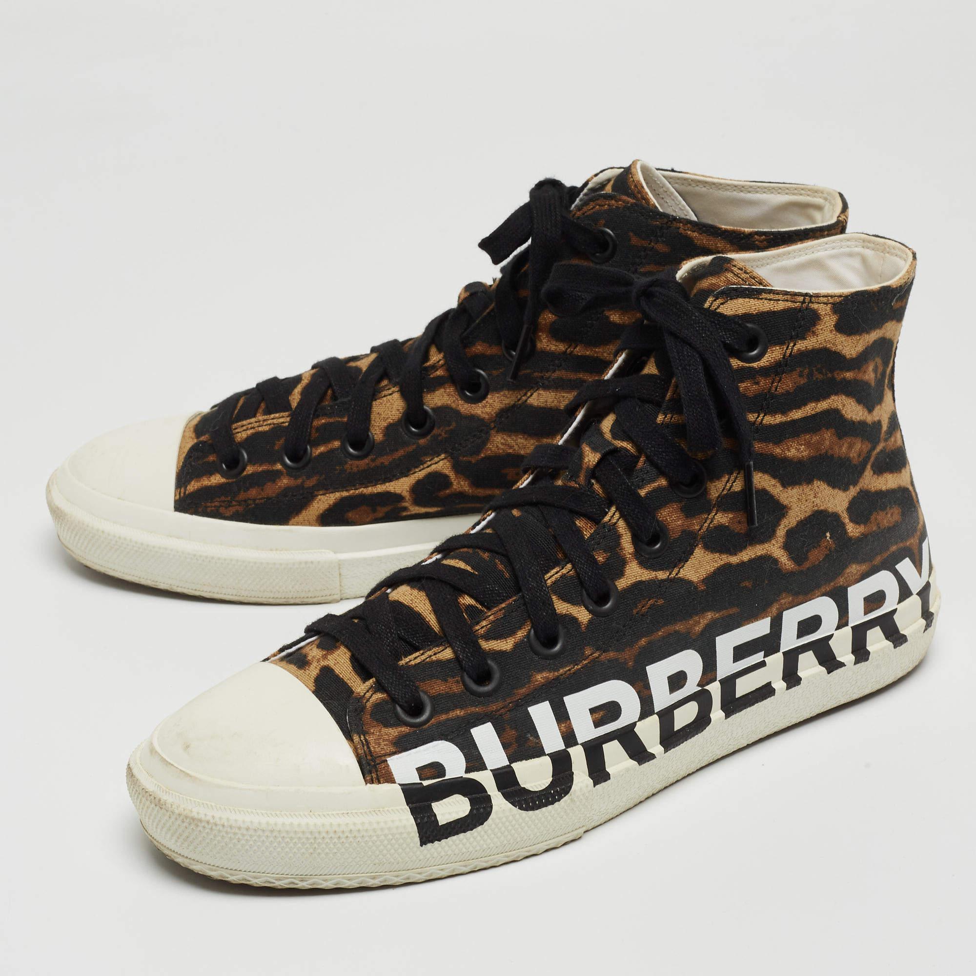 Burberry Brown Black Leopard Print Canvas Larkhall High Top