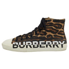 Burberry Brown/Black Leopard Print Canvas Larkhall High Top Sneakers Size 42