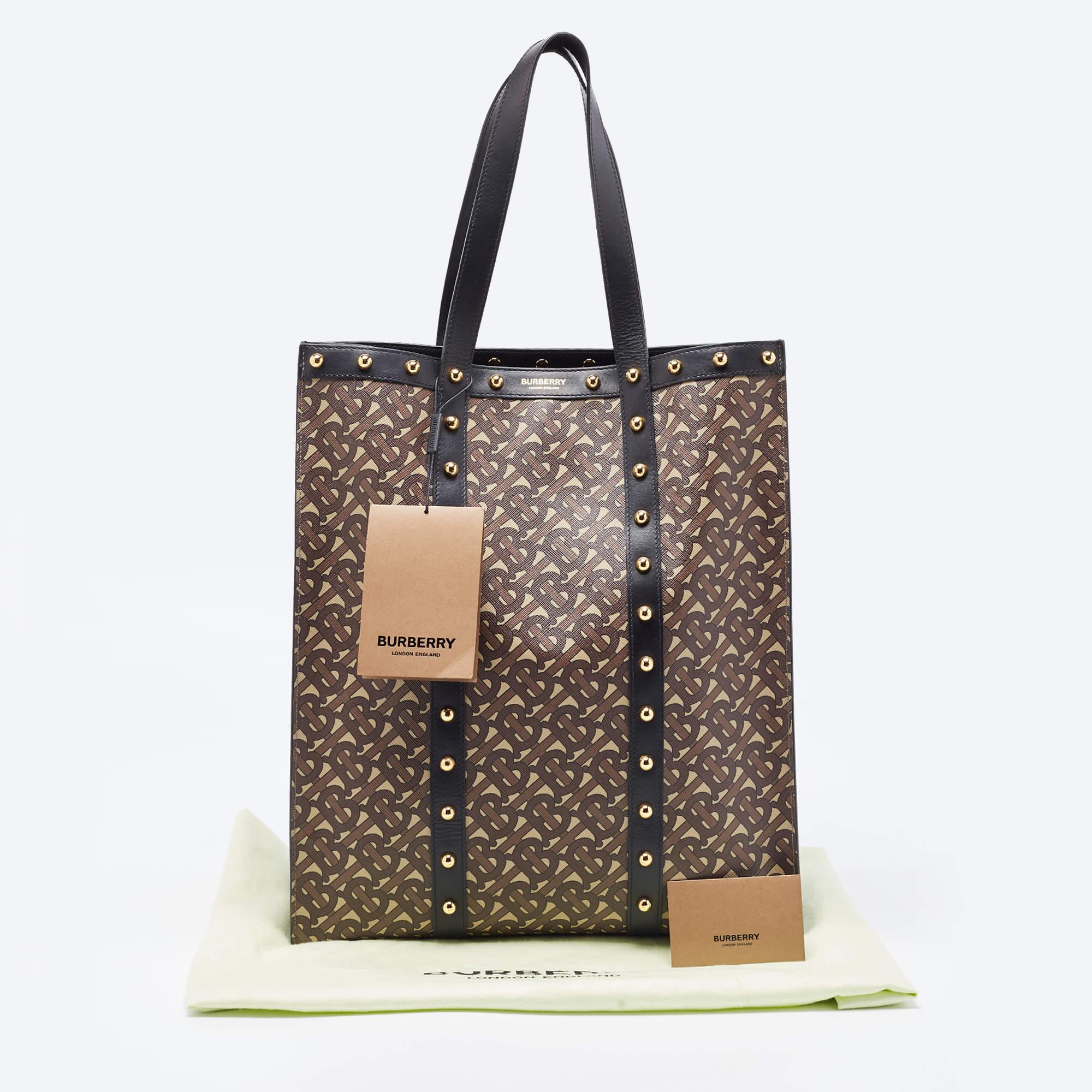 Burberry Brown/Black Monogram Coated Canvas And Leather Studded Book Tote 6