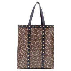 Burberry Brown/Black Monogram Coated Canvas And Leather Studded Book Tote