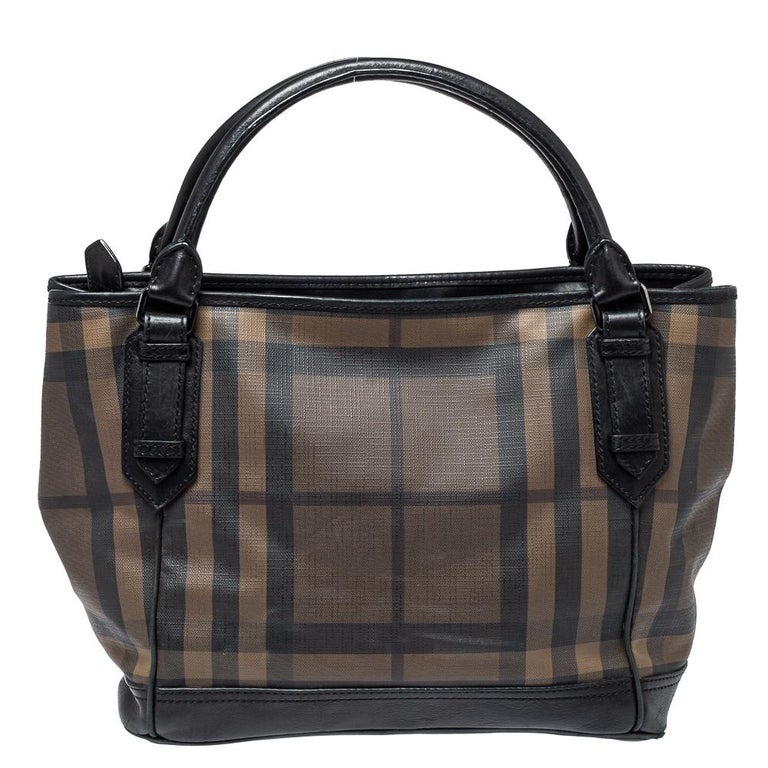 Burberry Brown/Black Smoke Check PVC and Leather Tote For Sale at 1stDibs