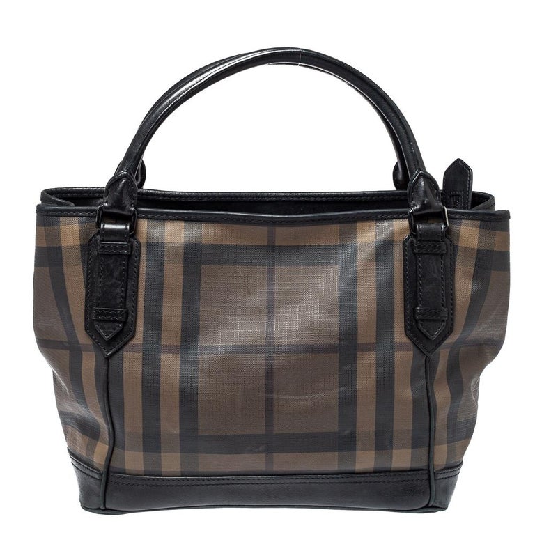 Burberry Brown/Black Smoke Check PVC and Leather Tote For Sale at 1stDibs