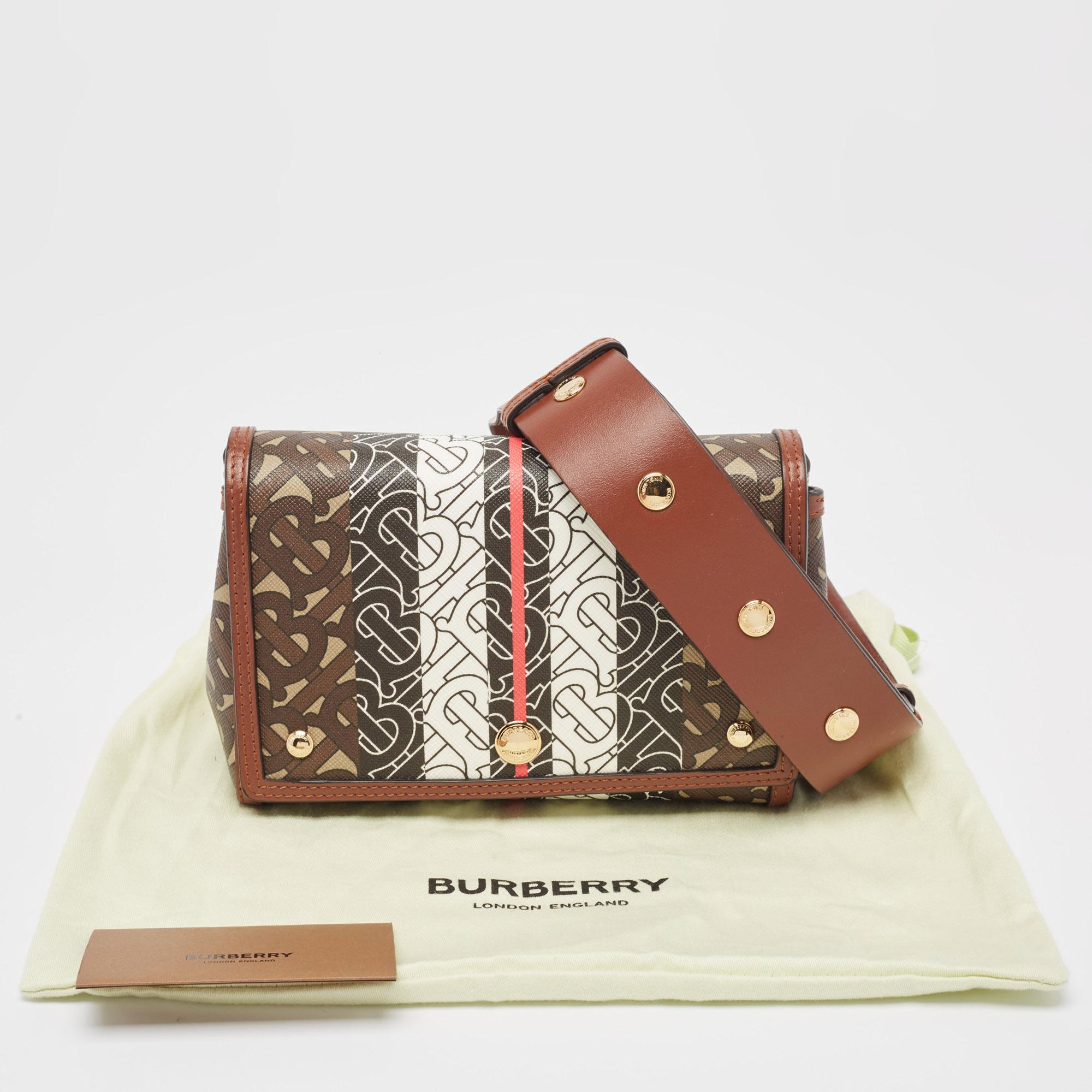 Burberry Brown/Black TB Monogram Coated Canvas Hackberry Crossbody Bag en vente 5