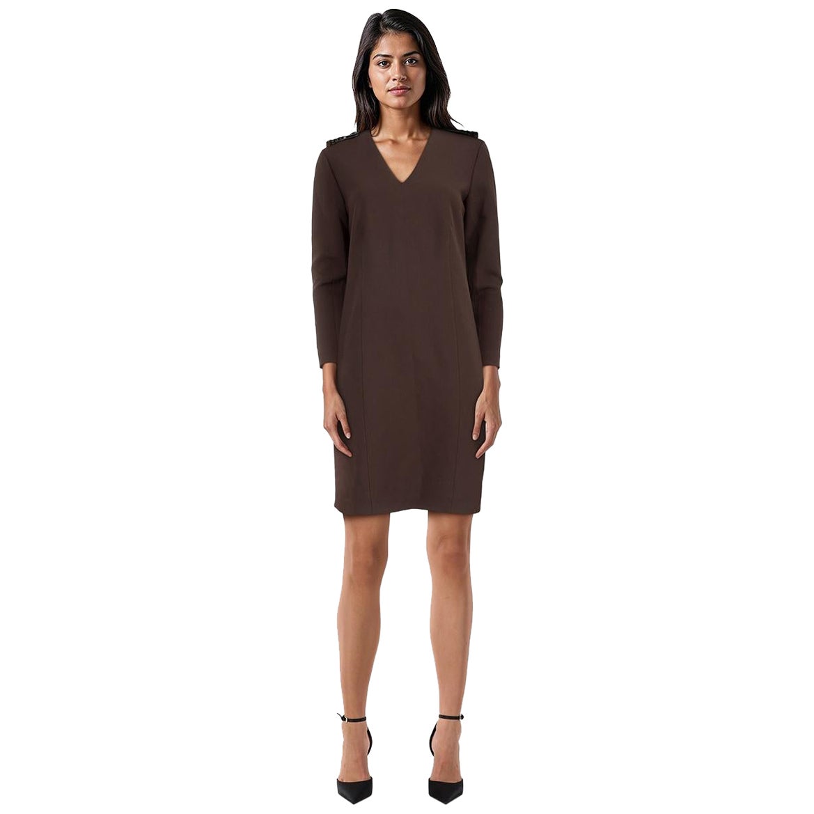 Burberry Brown Braided Leather Detail Dress Size M in vendita