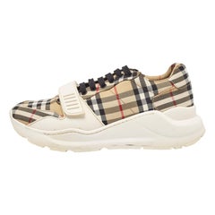 Burberry Brown Canvas and Leather Lace Up Sneakers Size 41