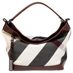 Burberry Brown Check Canvas and Leather Bucket Shoulder Bag