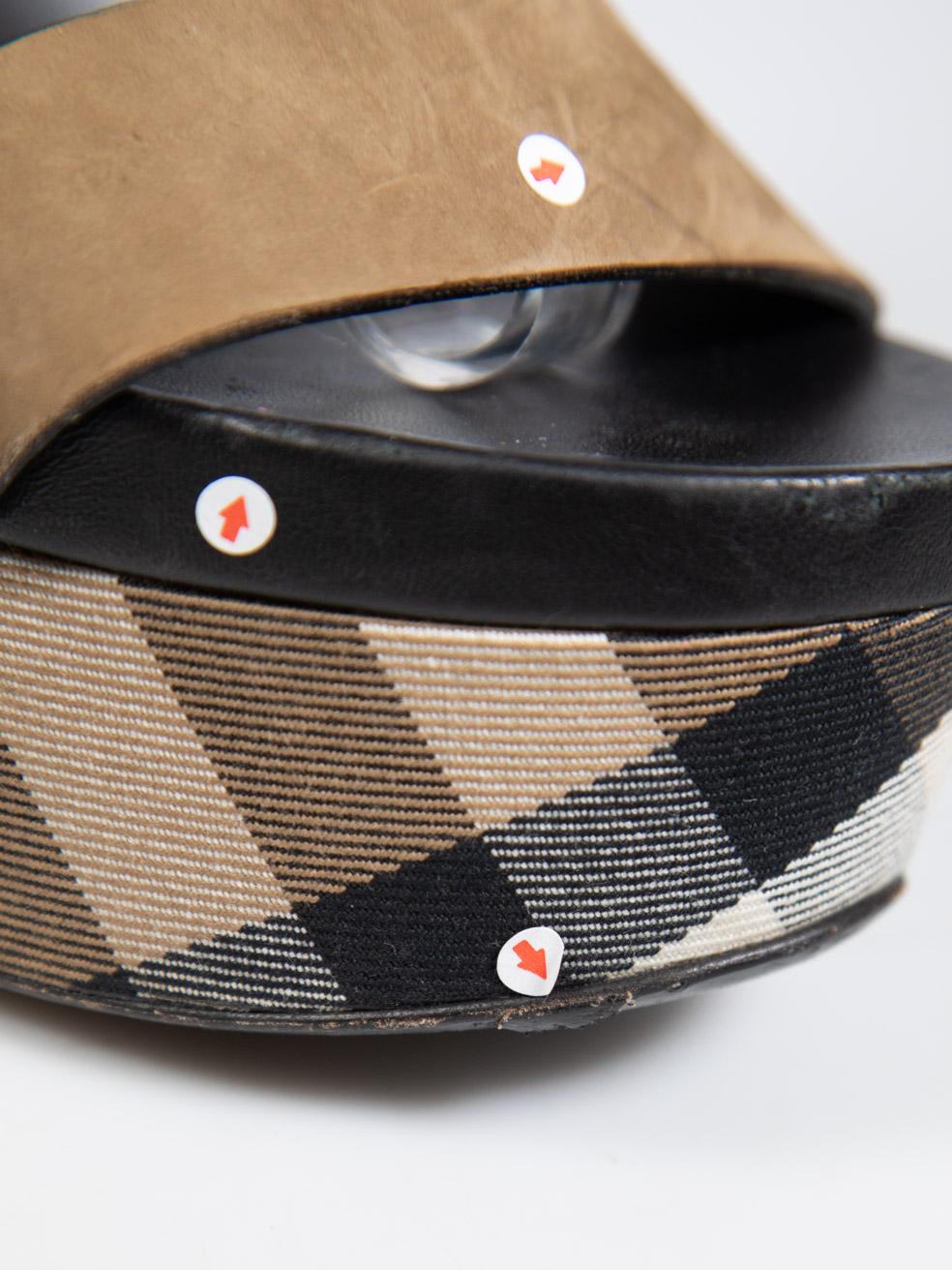 Burberry Brown Check Leather Wedge Sandals Size IT 37 3