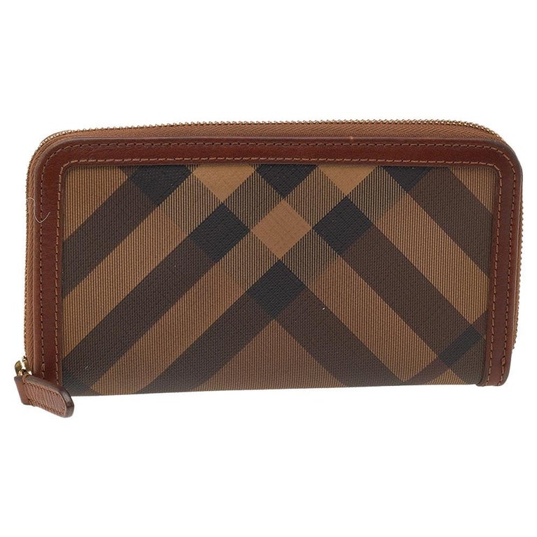 Burberry Brown Coated Canvas And Leather Smoked Check Zip Around Wallet at  1stDibs
