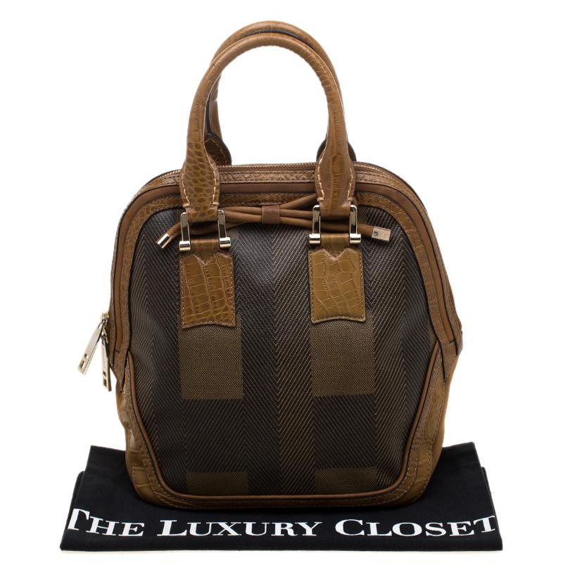 Burberry Brown Coated Canvas/Nubuck and Leather Satchel 7