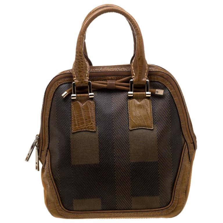 Burberry Brown Coated Canvas/Nubuck and Leather Satchel