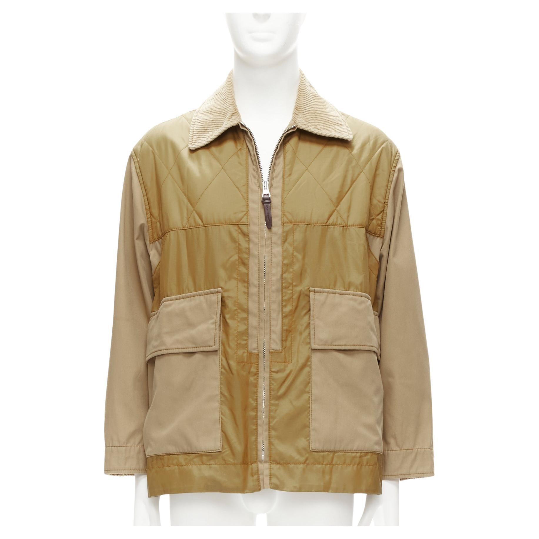 BURBERRY brown corduroy collar padded pocketed chore field jacket M For Sale