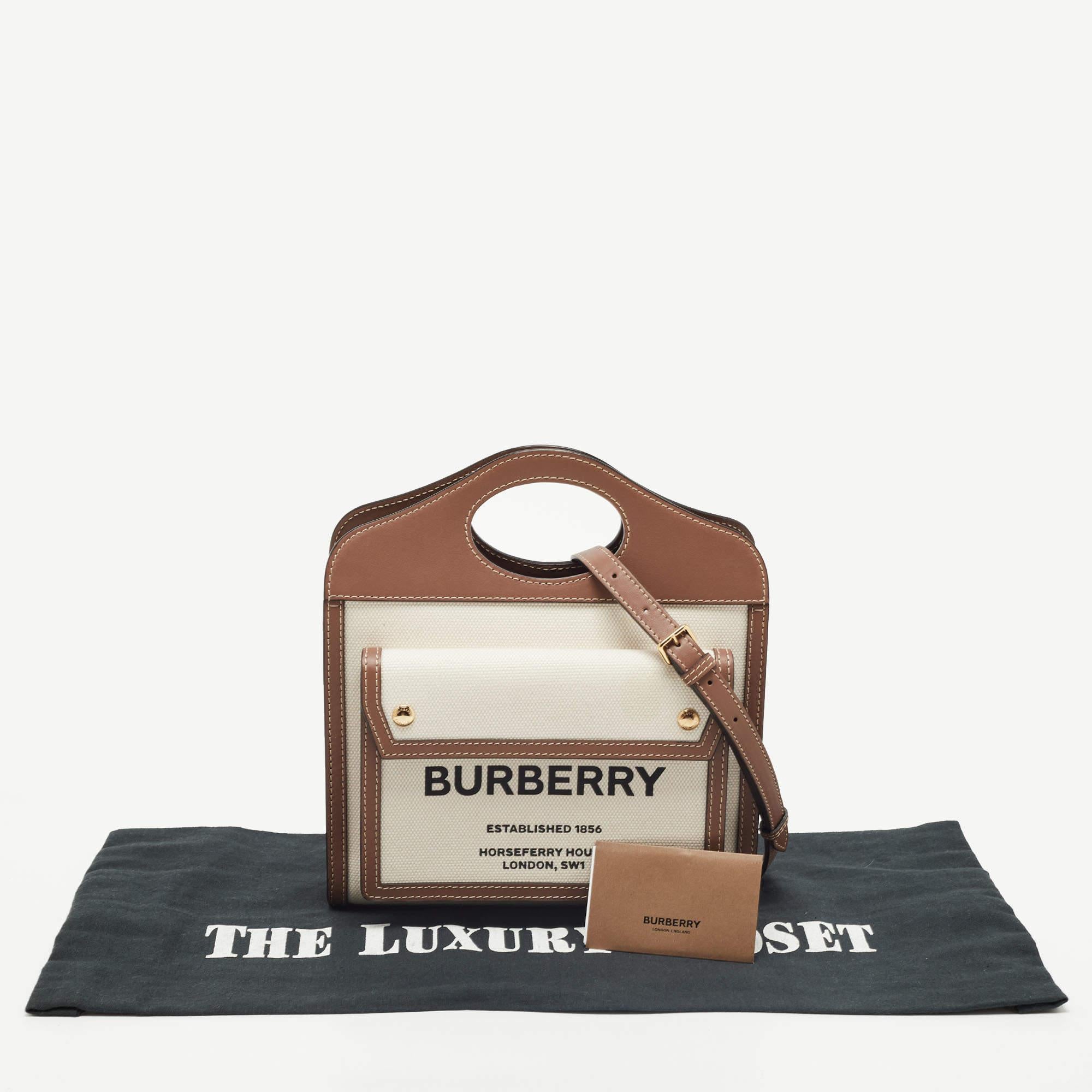 Burberry Brown/Cream Canvas and Leather Mini Pocket Tote 1