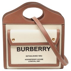 Burberry Brown/Cream Leather and Canvas Mini Pocket Tote