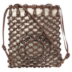 Burberry Brown/Cream Woven Leather Drawstring Bag