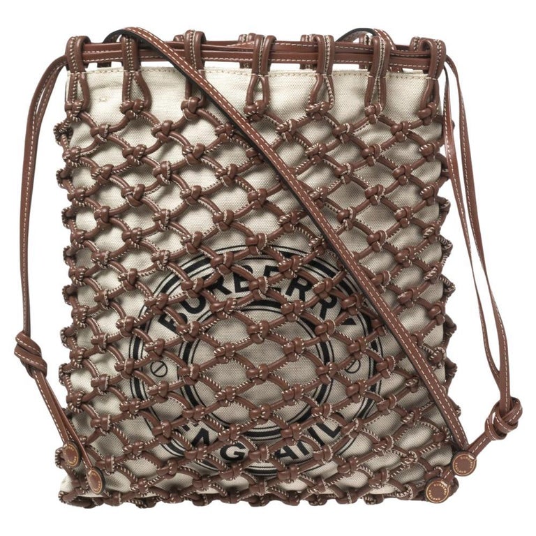 Burberry Brown/Cream Woven Leather Drawstring Bag at 1stDibs