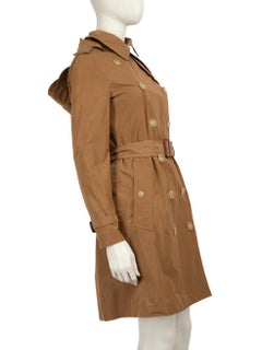 Burberry Brown Double Breasted Hood Trench Coat Size XS