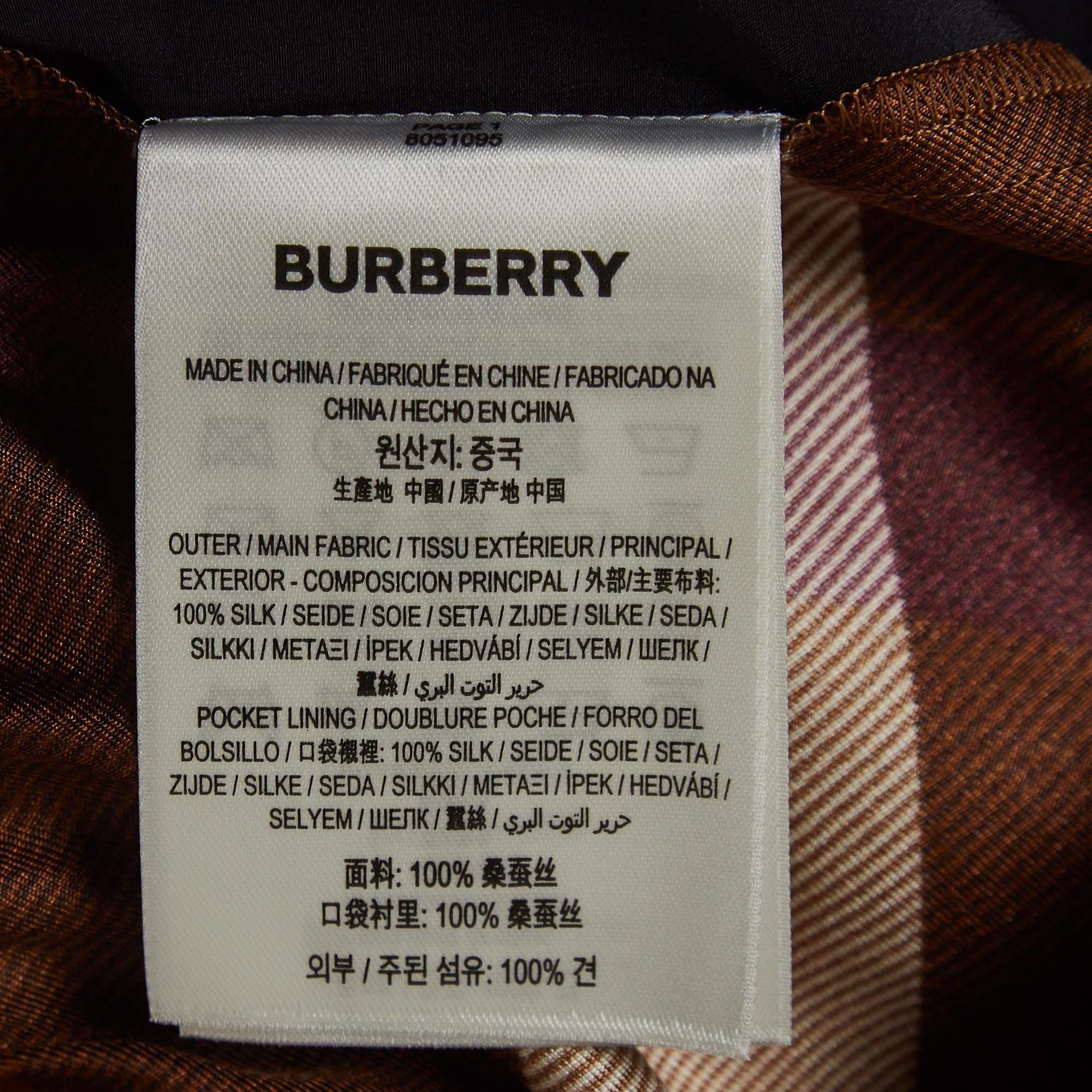 Burberry Brown Exploded Checked Silk Elasticated Waist Shorts M In Good Condition For Sale In Dubai, Al Qouz 2