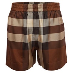 Burberry Brown Short à taille élastiquée en soie à carreaux éclatés M