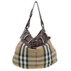 Burberry Brown Fabric /Leather Briddle House Check Beaton Hobo Bag