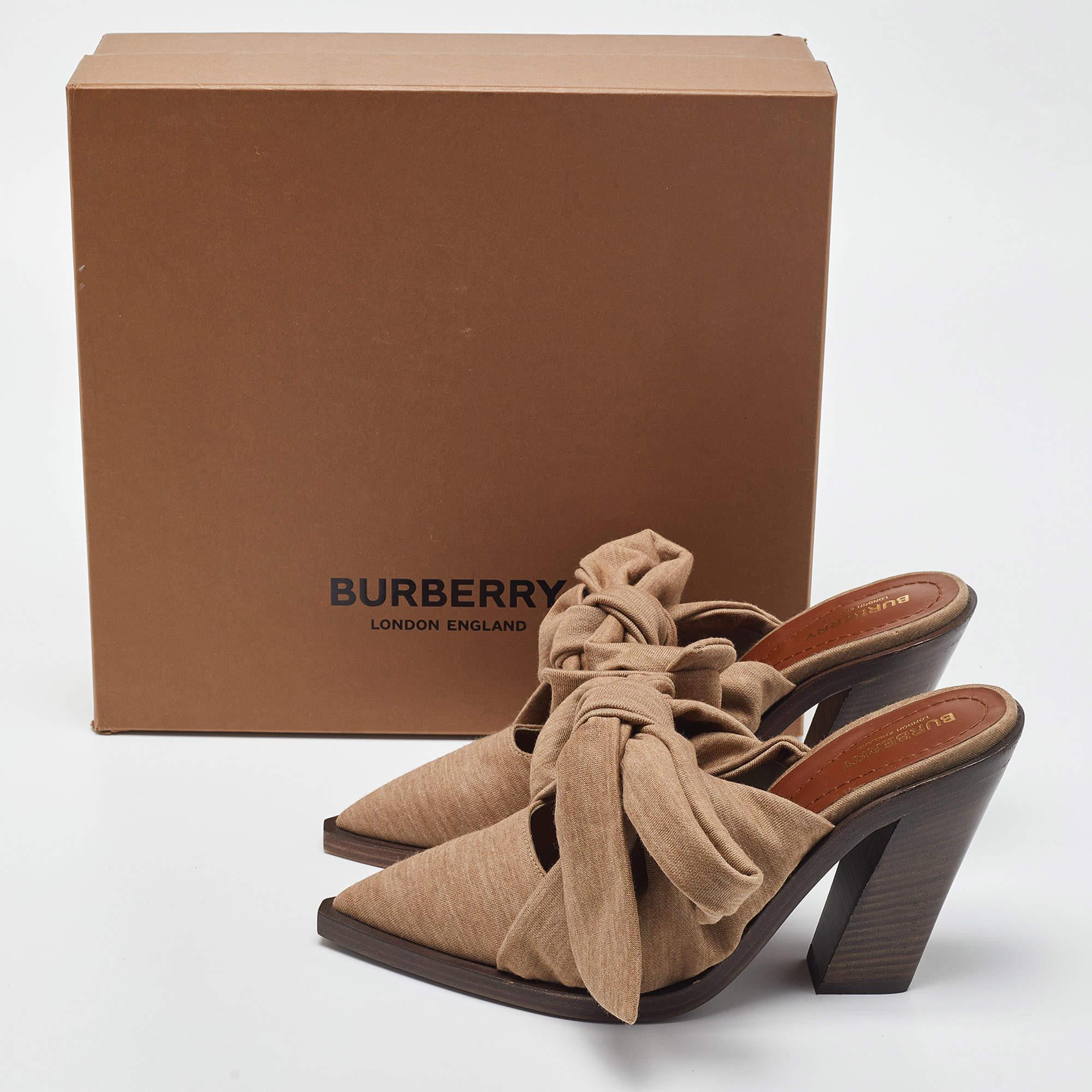 Burberry Brown Fabric Scarf Tie Mules Size 40 2