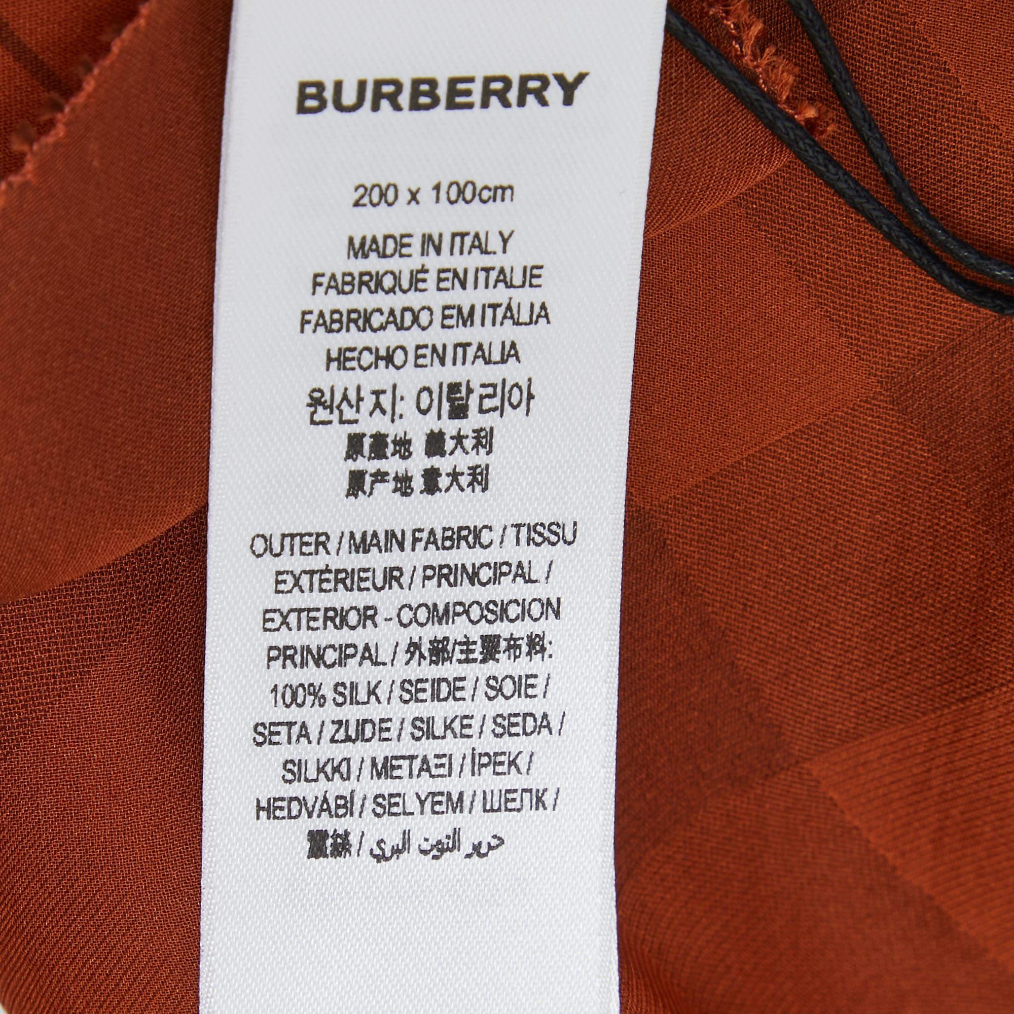 Burberry Brown Giant Checked Silk Chiffon Scarf In Excellent Condition For Sale In Dubai, Al Qouz 2