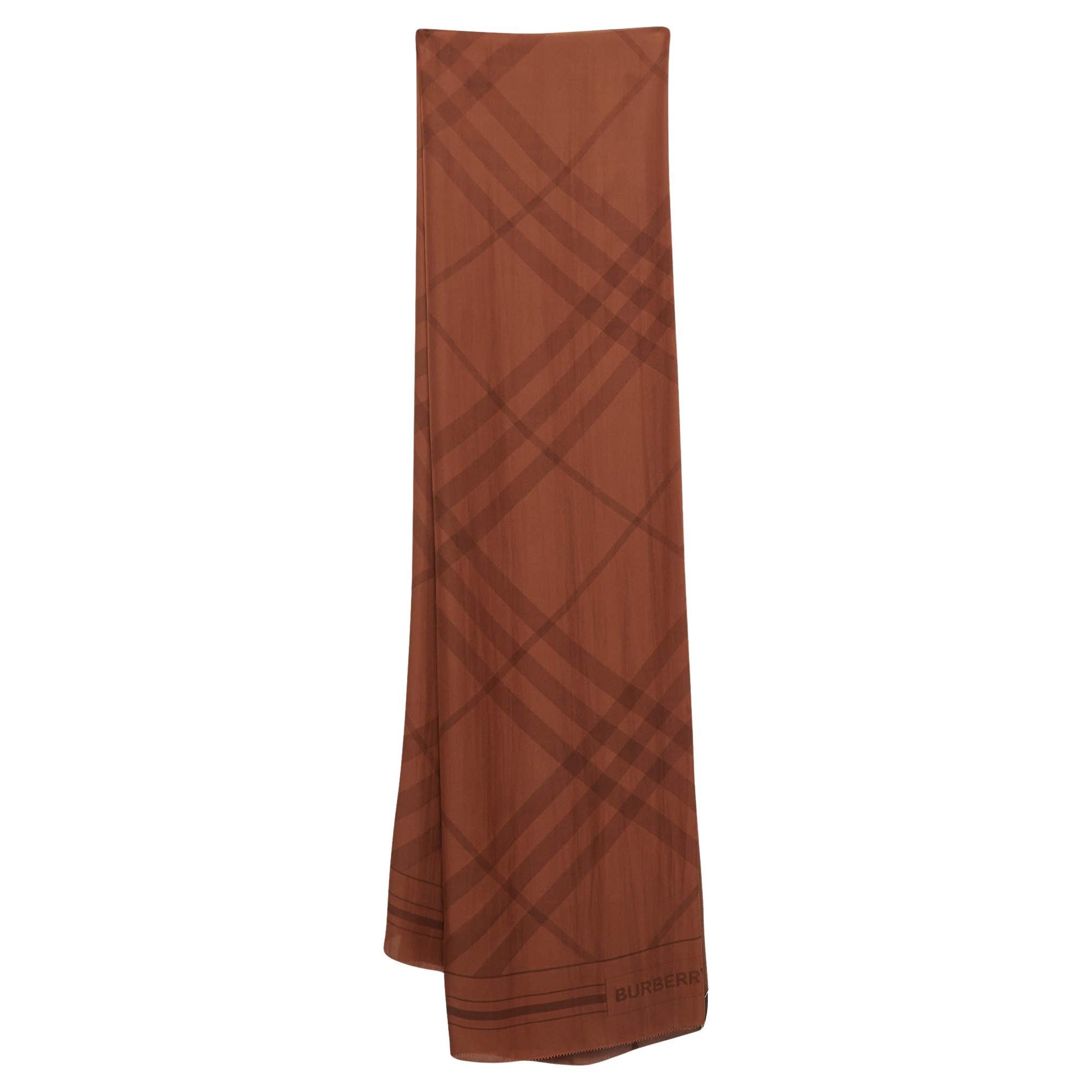 Burberry Brown Giant Checked Silk Chiffon Scarf For Sale