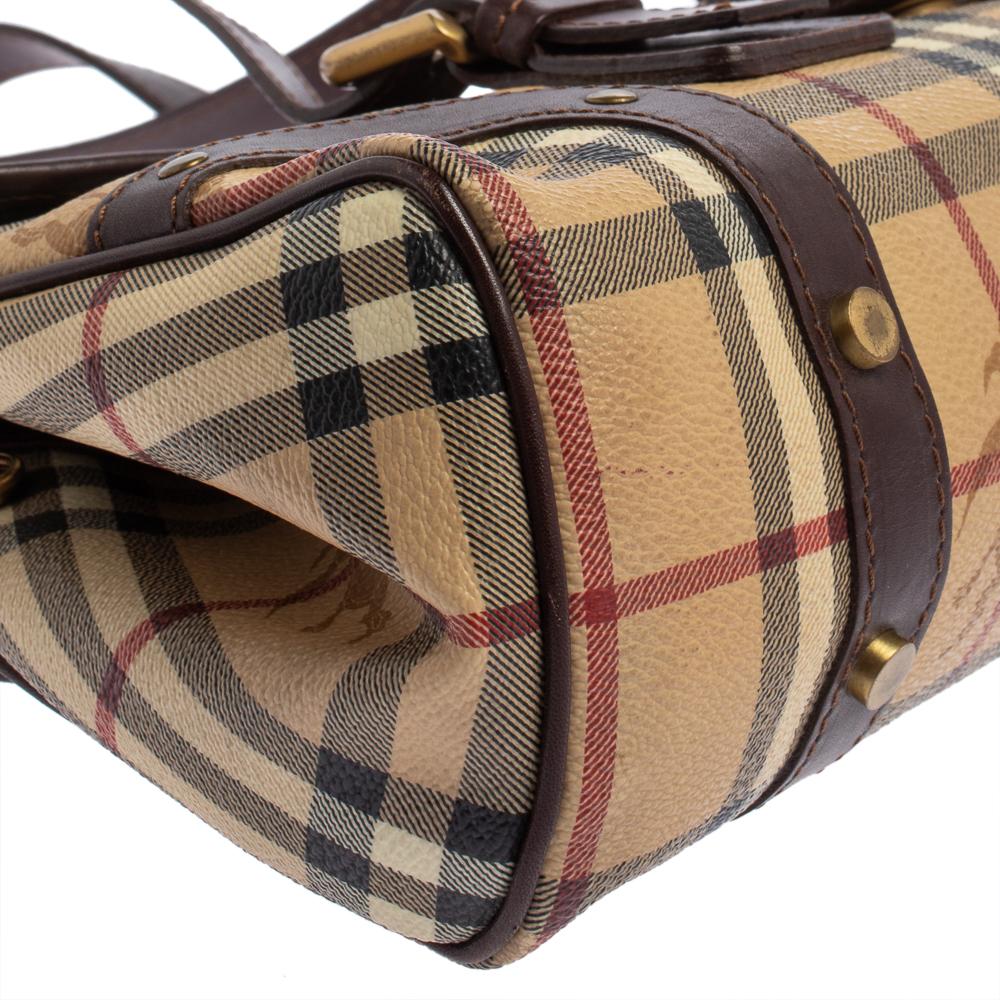 Burberry Brown Haymarket Check Coated Canvas and Leather Flap Shoulder ...