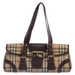 Burberry Brown Haymarket Check Coated Canvas and Leather Flap Shoulder Bag