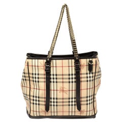 Burberry Brown Haymarket Check Coated Canvas and Leather Multi Chain Tote