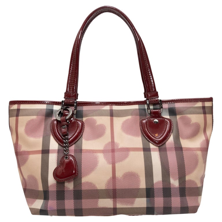Burberry Brown Hearts House Check Pilgrim Handbag Bag For Sale at 1stDibs
