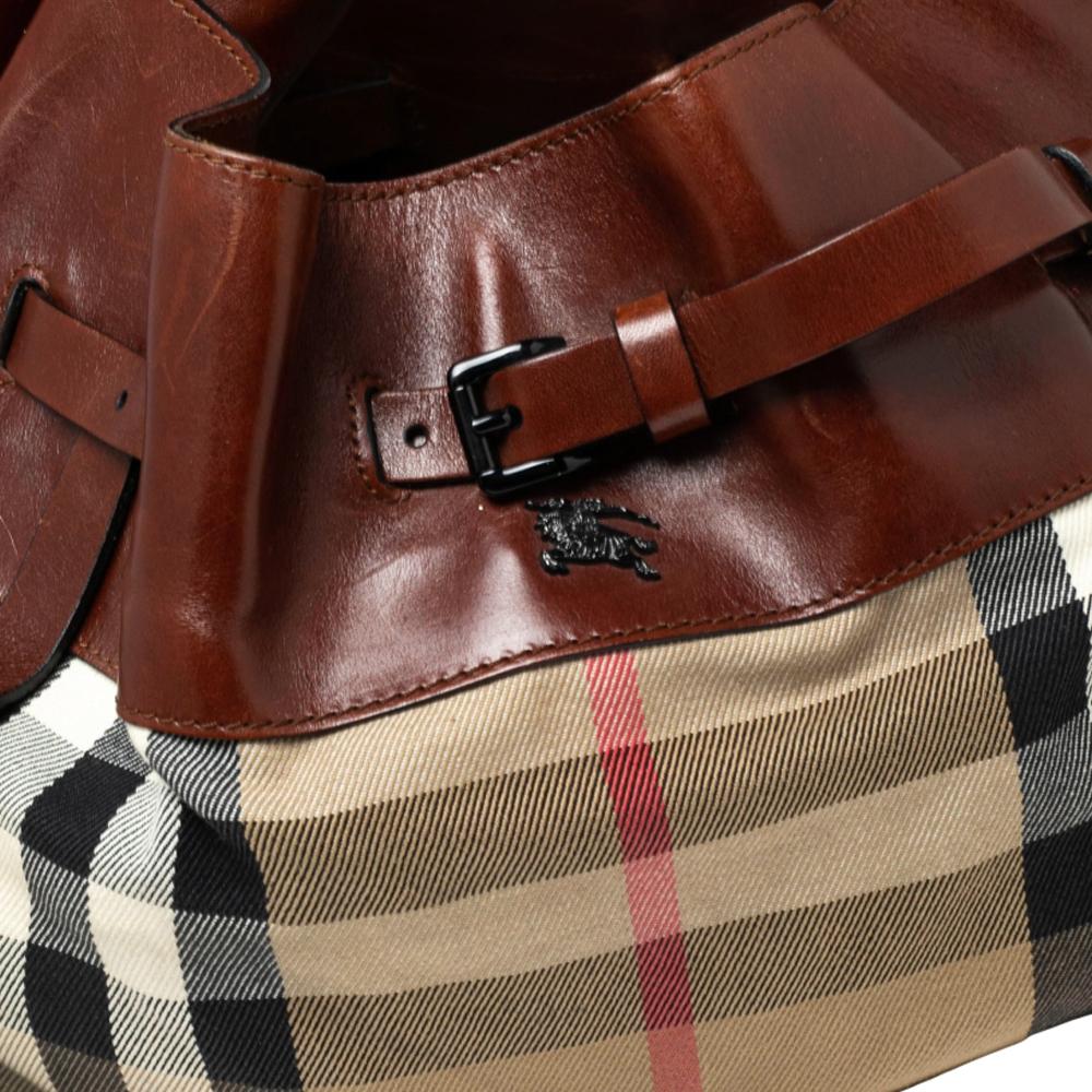 Burberry Brown House Check Canvas and Leather Bridle Hobo 7