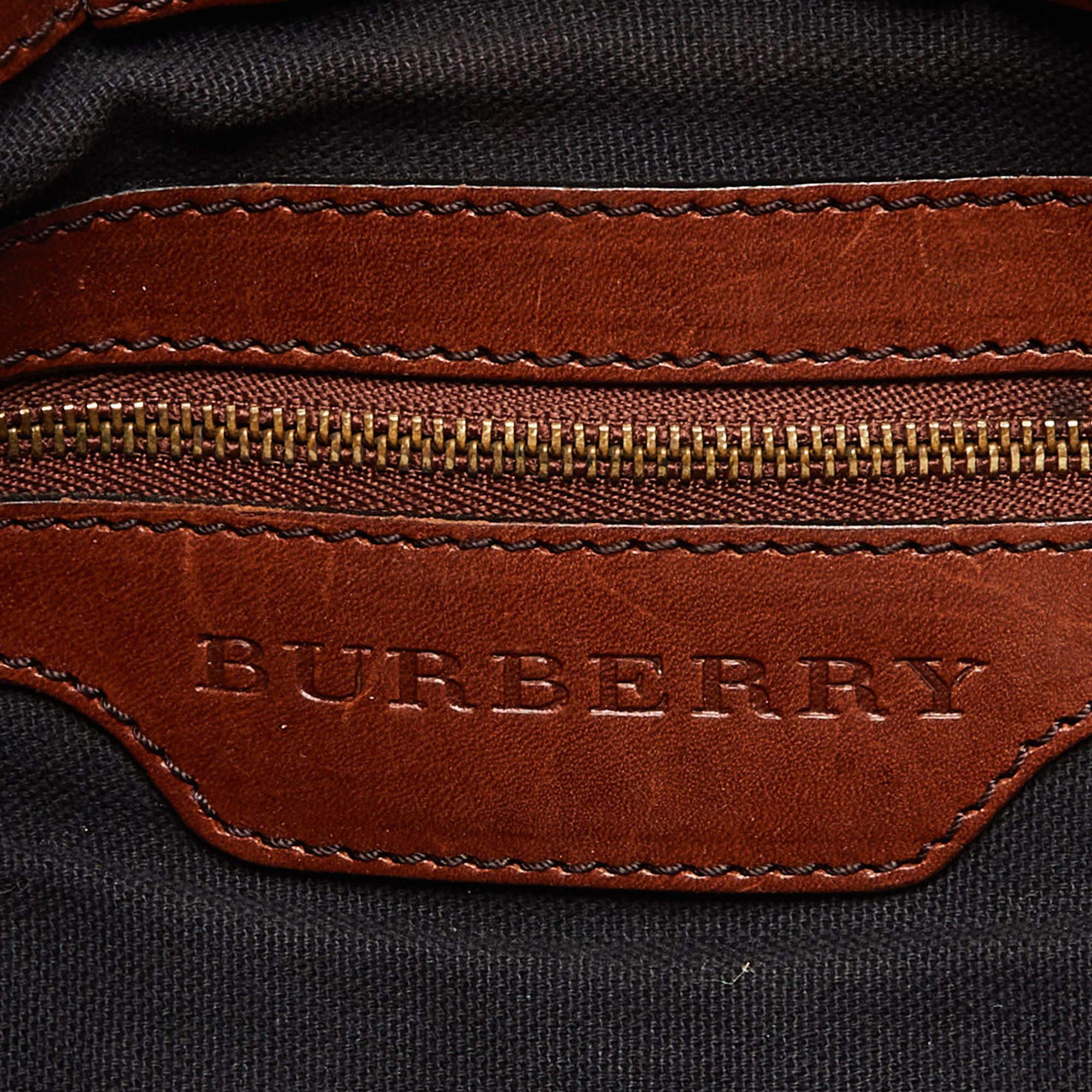 Burberry Brown House Check Canvas and Leather Bridle Whipstitch Tote 6