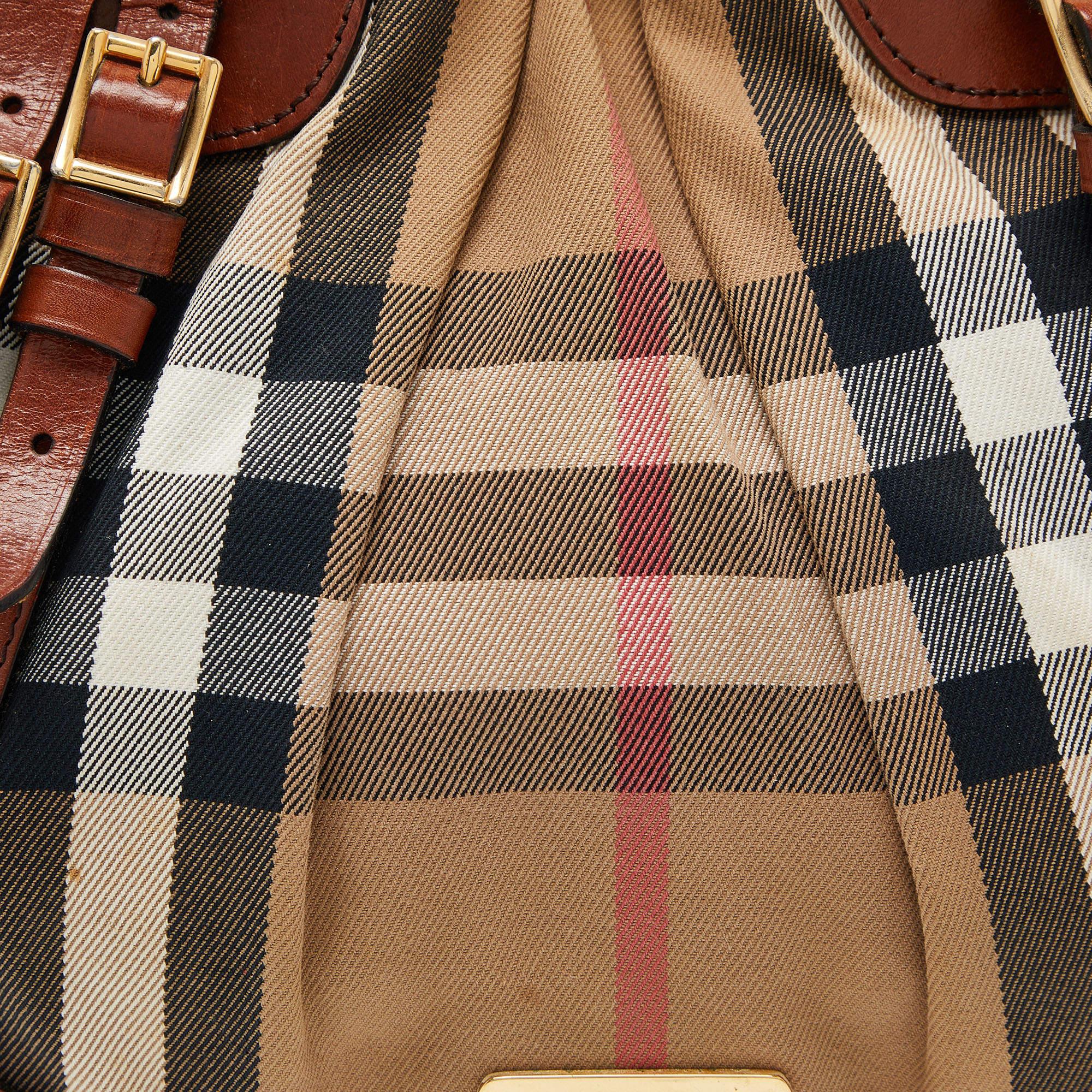 Burberry Brown House Check Canvas and Leather Bridle Whipstitch Tote In Fair Condition In Dubai, Al Qouz 2