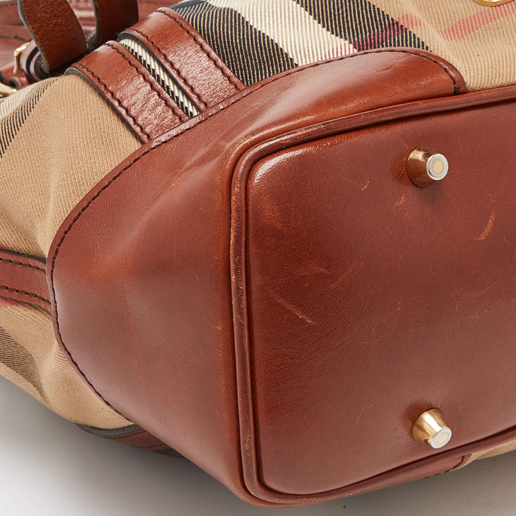 Burberry Brown House Check Canvas and Leather Bridle Whipstitch Tote 2