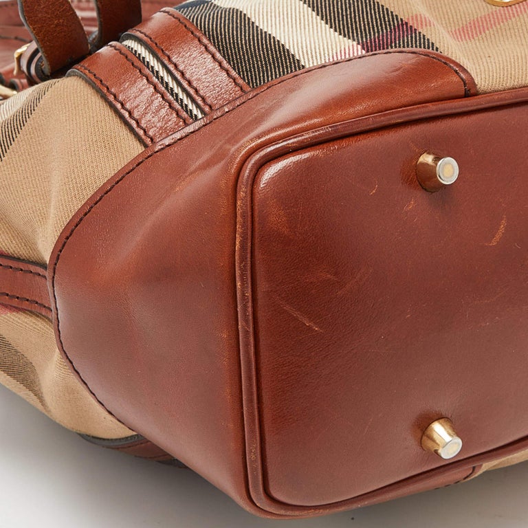 Burberry Brown House Check Canvas and Leather Bridle Whipstitch