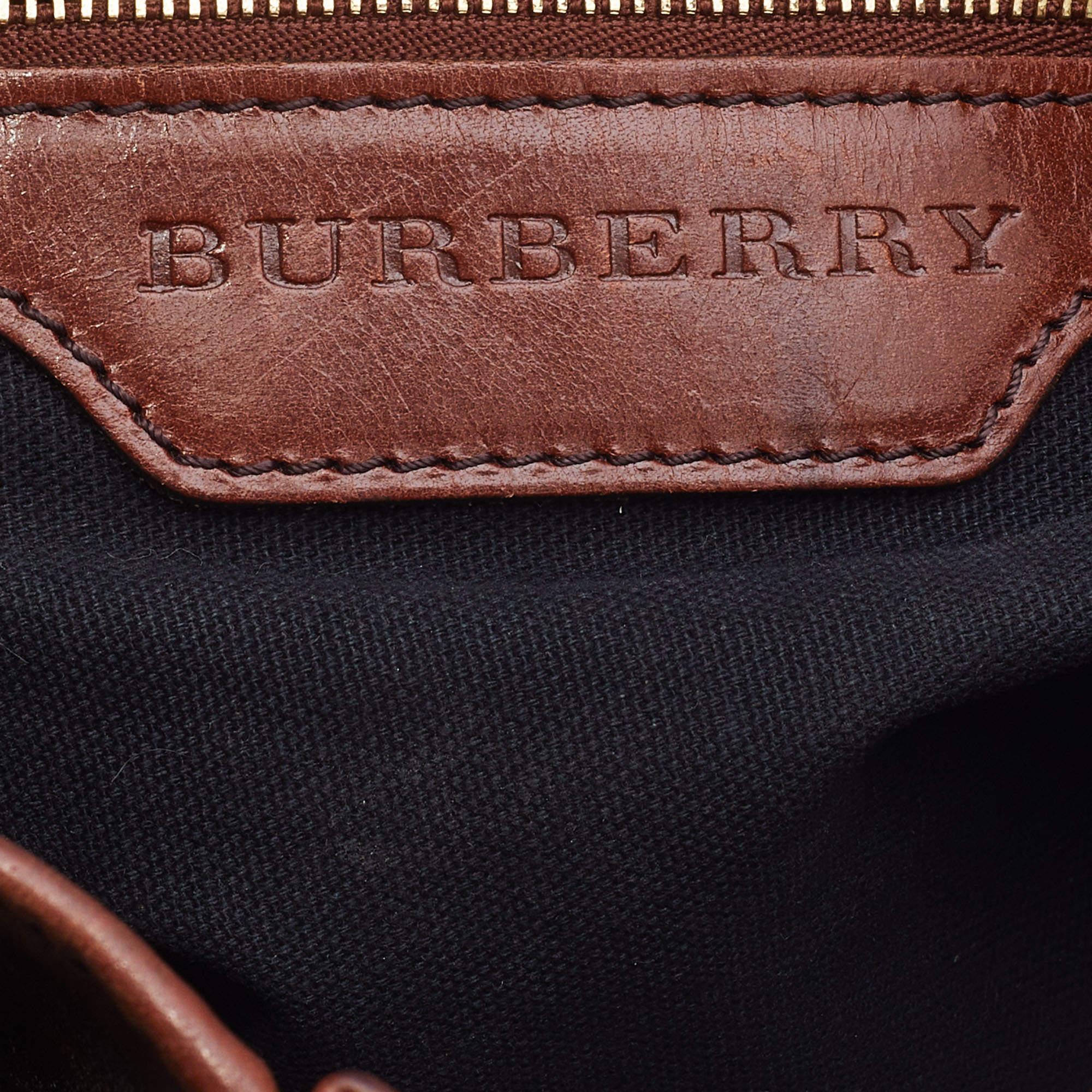 Burberry Brown House Check Canvas and Leather Bridle Whipstitch Tote 4