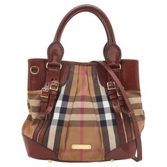 BURBERRY Haymarket Check and Alligator Leather Bridle Bag