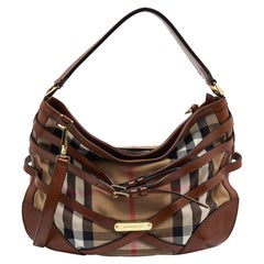 Burberry Brown House Check Canvas and Leather Dutton Hobo