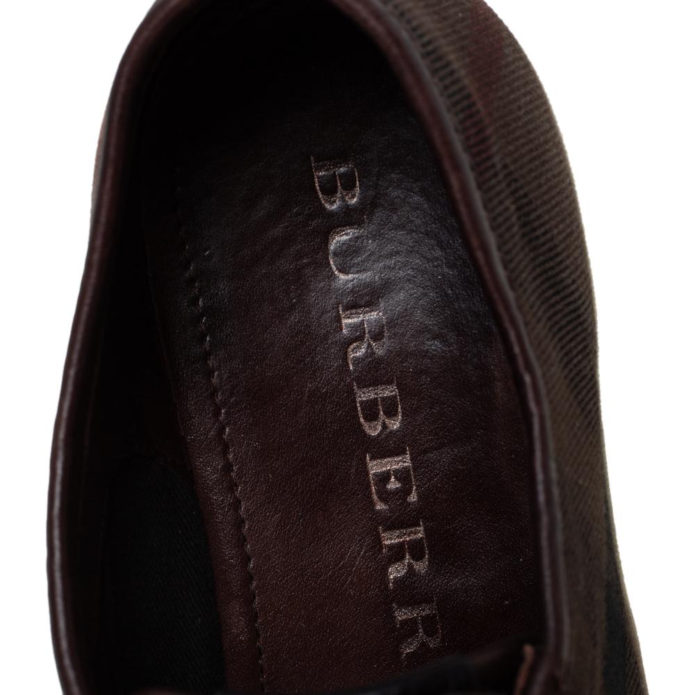 Black Burberry Brown House Check Canvas And Leather Lace Up Low Top Sneakers Size 43 For Sale