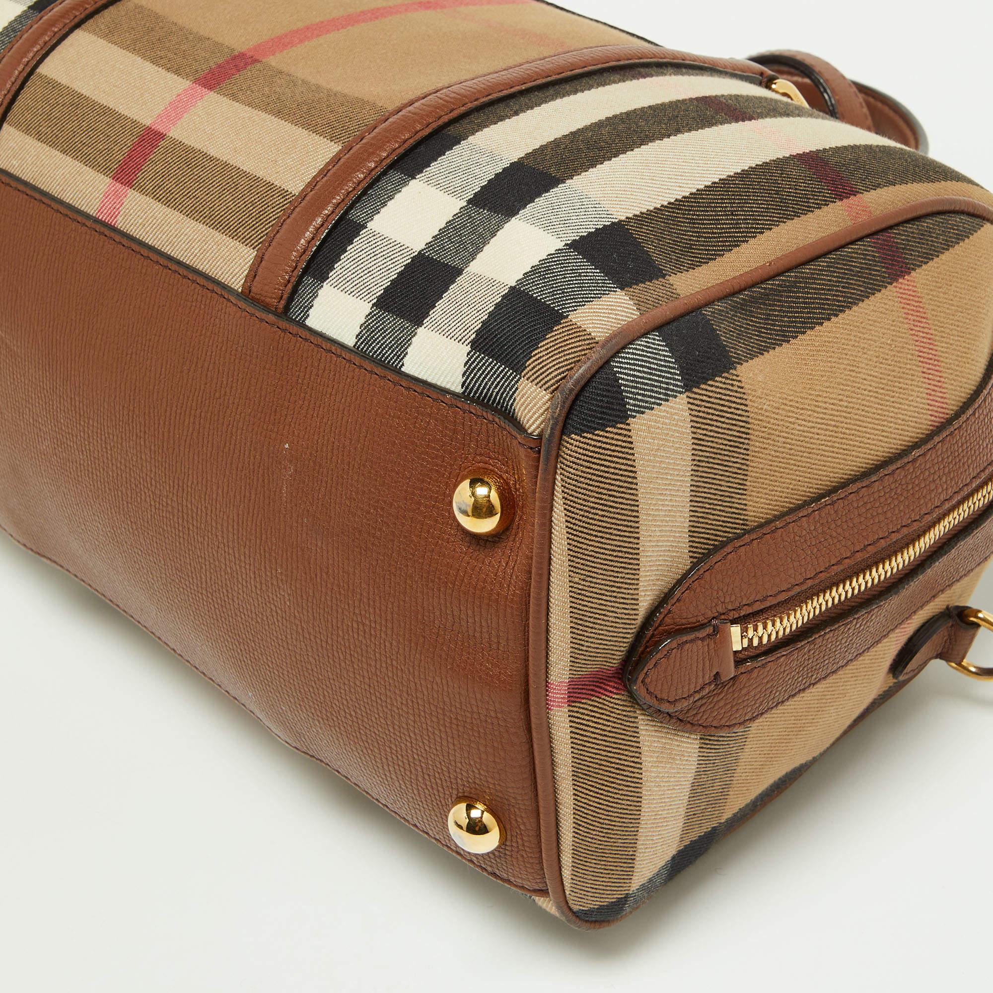 Burberry Brown House Check Canvas and Leather Medium Alchester Bowler Bag 5
