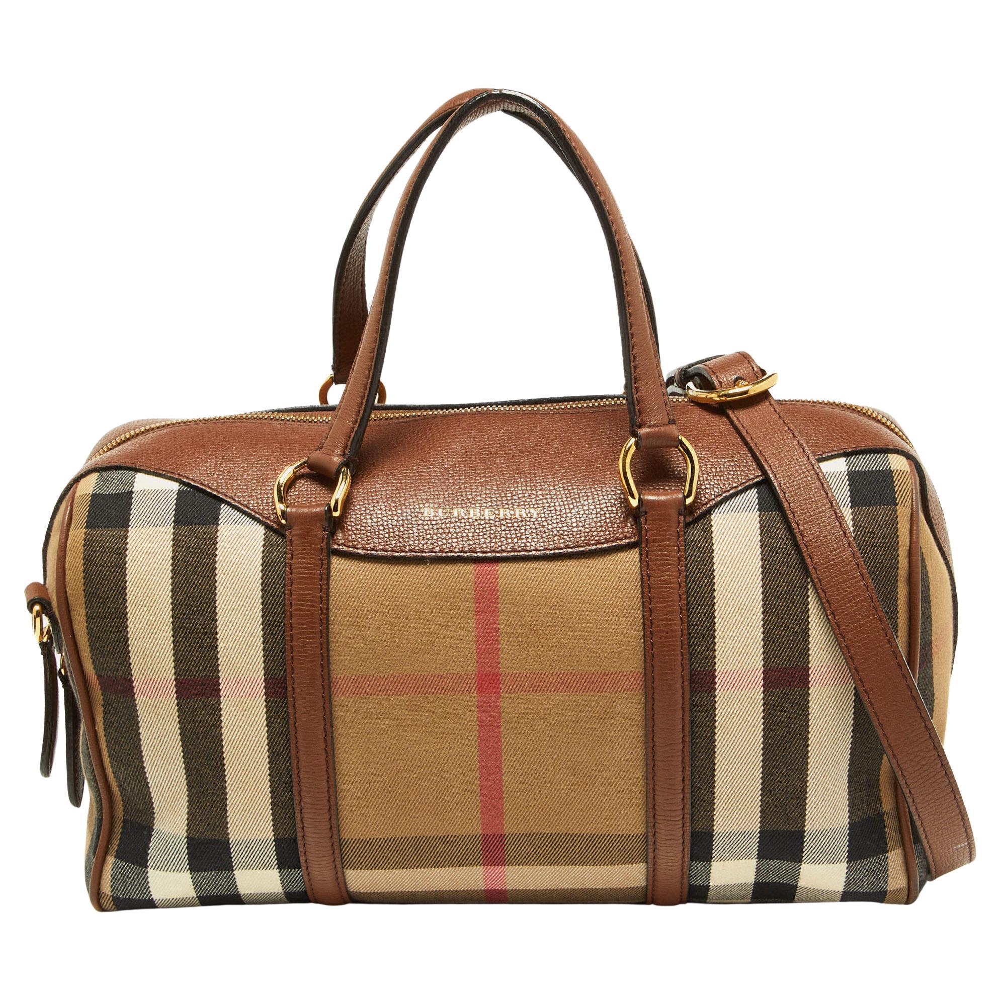 Burberry Brown House Check Canvas and Leather Medium Alchester Bowler Bag