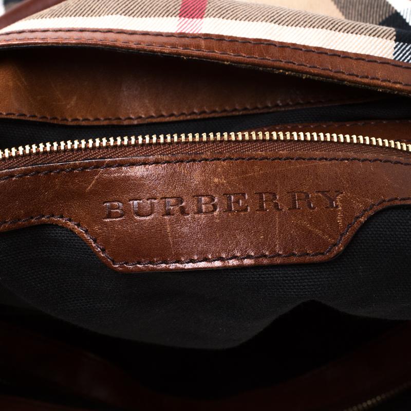 Burberry Brown House Check Canvas and Leather Medium Bridle Gosford Hobo 6