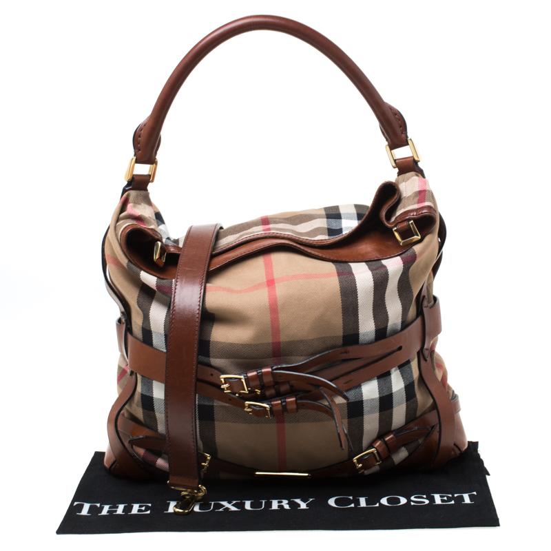 Burberry Brown House Check Canvas and Leather Medium Bridle Gosford Hobo 8