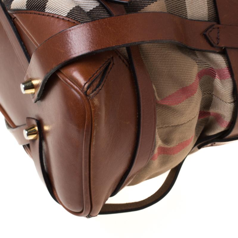 Burberry Brown House Check Canvas and Leather Medium Bridle Gosford Hobo 2