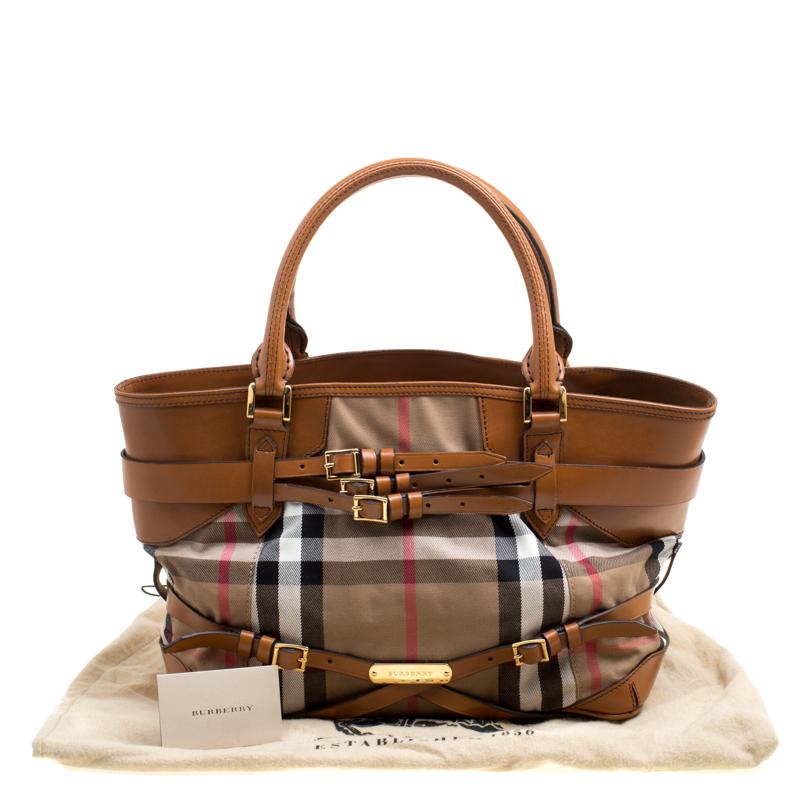 Burberry Brown House Check Canvas and Leather Medium Bridle Lynher Tote For  Sale at 1stDibs | burberry brown leather bag