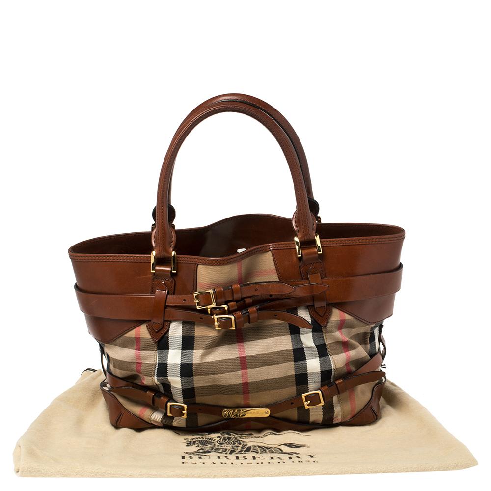 Burberry Brown House Check Canvas And Leather Medium Bridle Lynher Tote 9