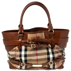 Burberry Brown House Check Canvas And Leather Medium Bridle Lynher Tote